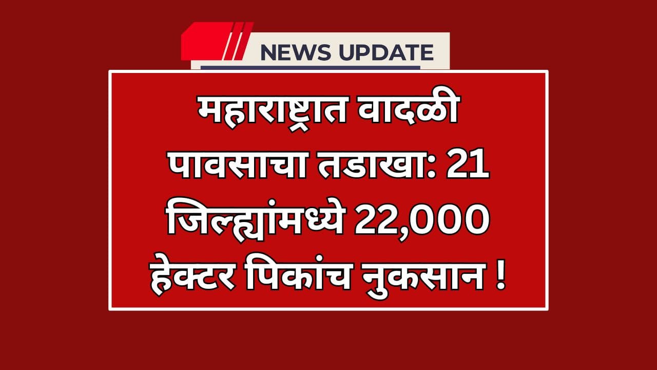 महाराष्ट्रात वादळी पावसाचा तडाखा: 21 जिल्ह्यांमध्ये 22,000 हेक्टर पिकांच नुकसान !