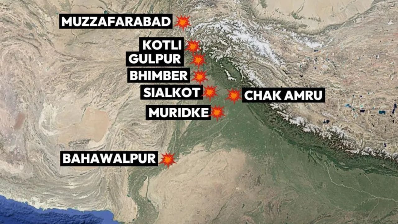 25 मिनिटांत पाकिस्तानचा खेळ खल्लास ! Operation Sindhoor ची पूर्ण कहाणी 1 Operation Sidoor Map