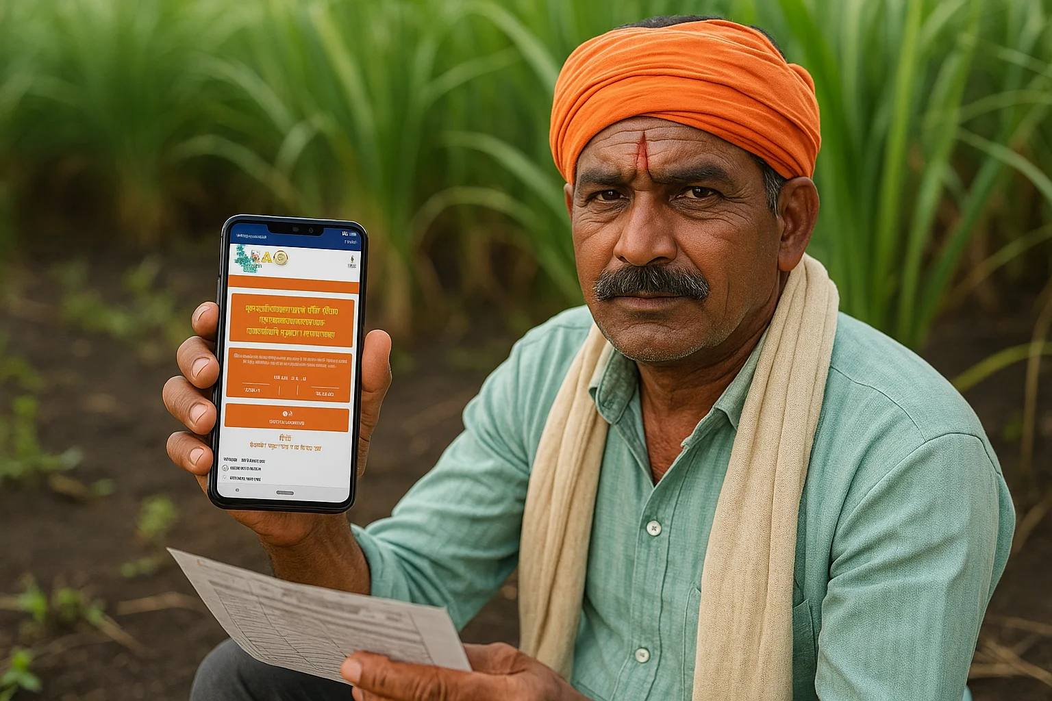 नैसर्गिक आपत्तीतील शेती पिके नुकसान भरपाई ऑनलाइन तपासताना शेतकरी मोबाईलवर पोर्टल वापरताना – Maharashtra Farmer Aid