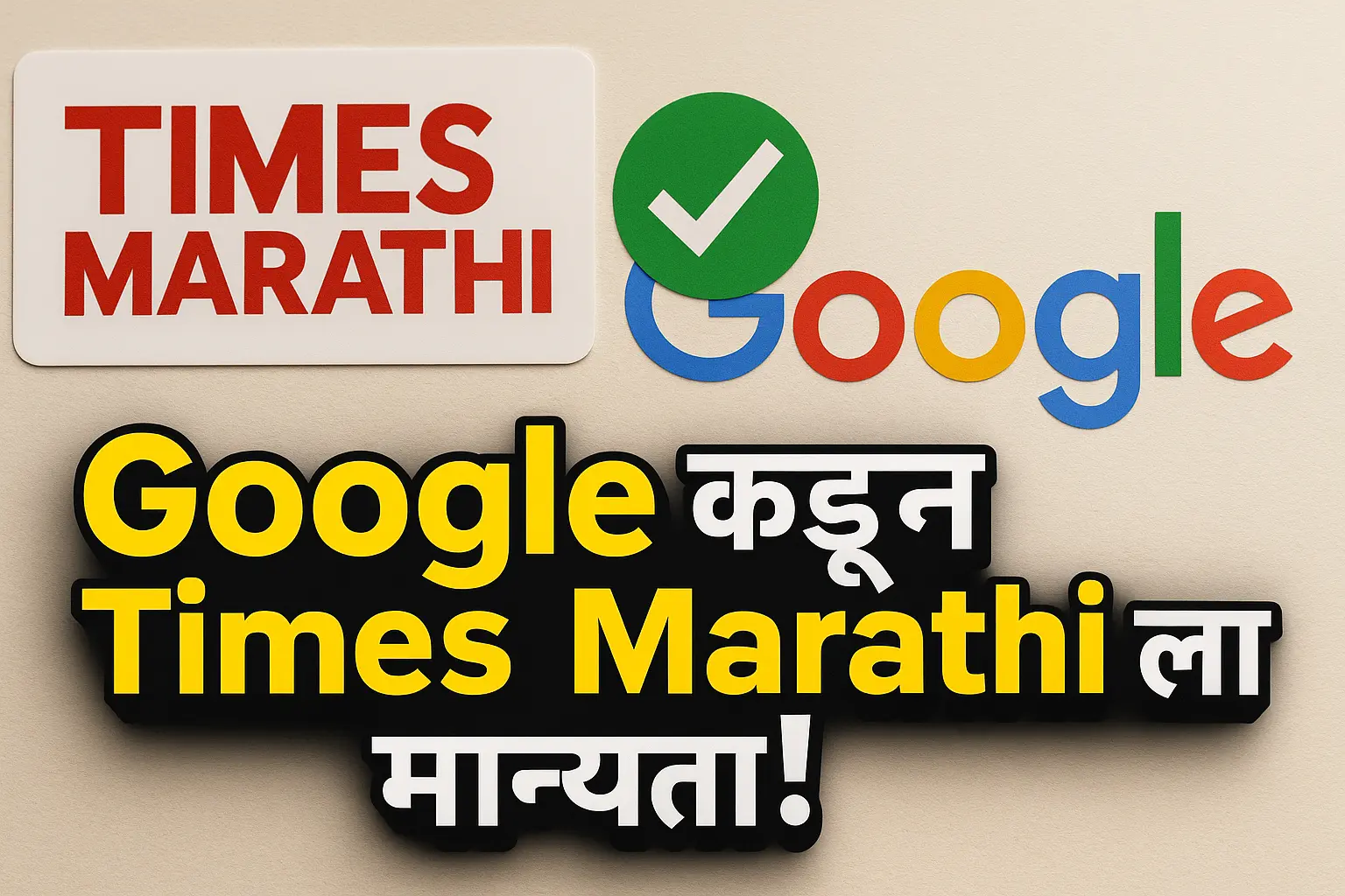 A professional and highly realistic YouTube thumbnail announcing that Times Marathi is officially trusted and approved by Google’s Reader Revenue Manager, highlighting credibility, authenticity, and reliability for readers.