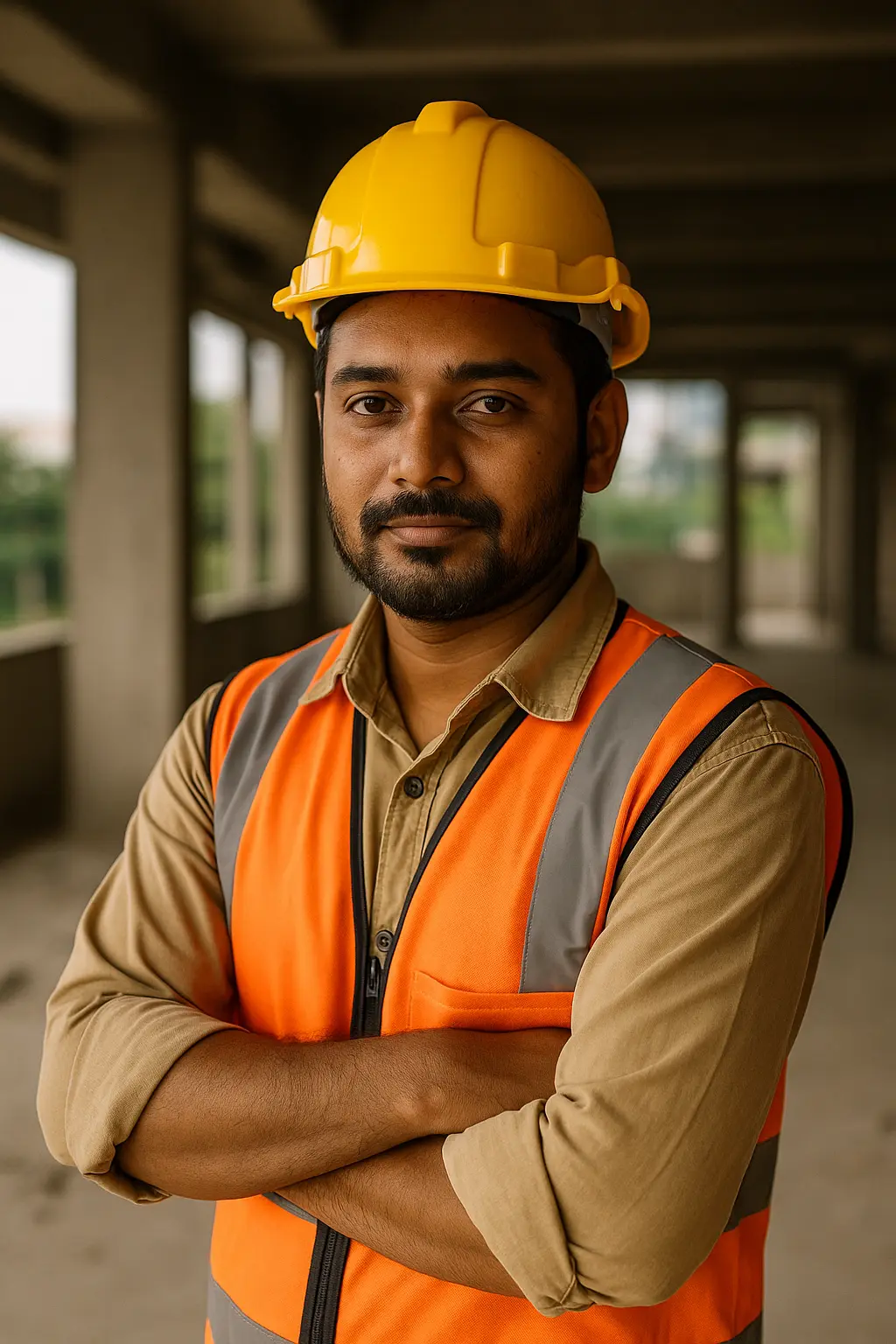 बांधकाम कामगाराचा सुपर-रिअलिस्टिक फोटो — यूट्यूब थंबनेलसाठी तयार केलेले चित्र