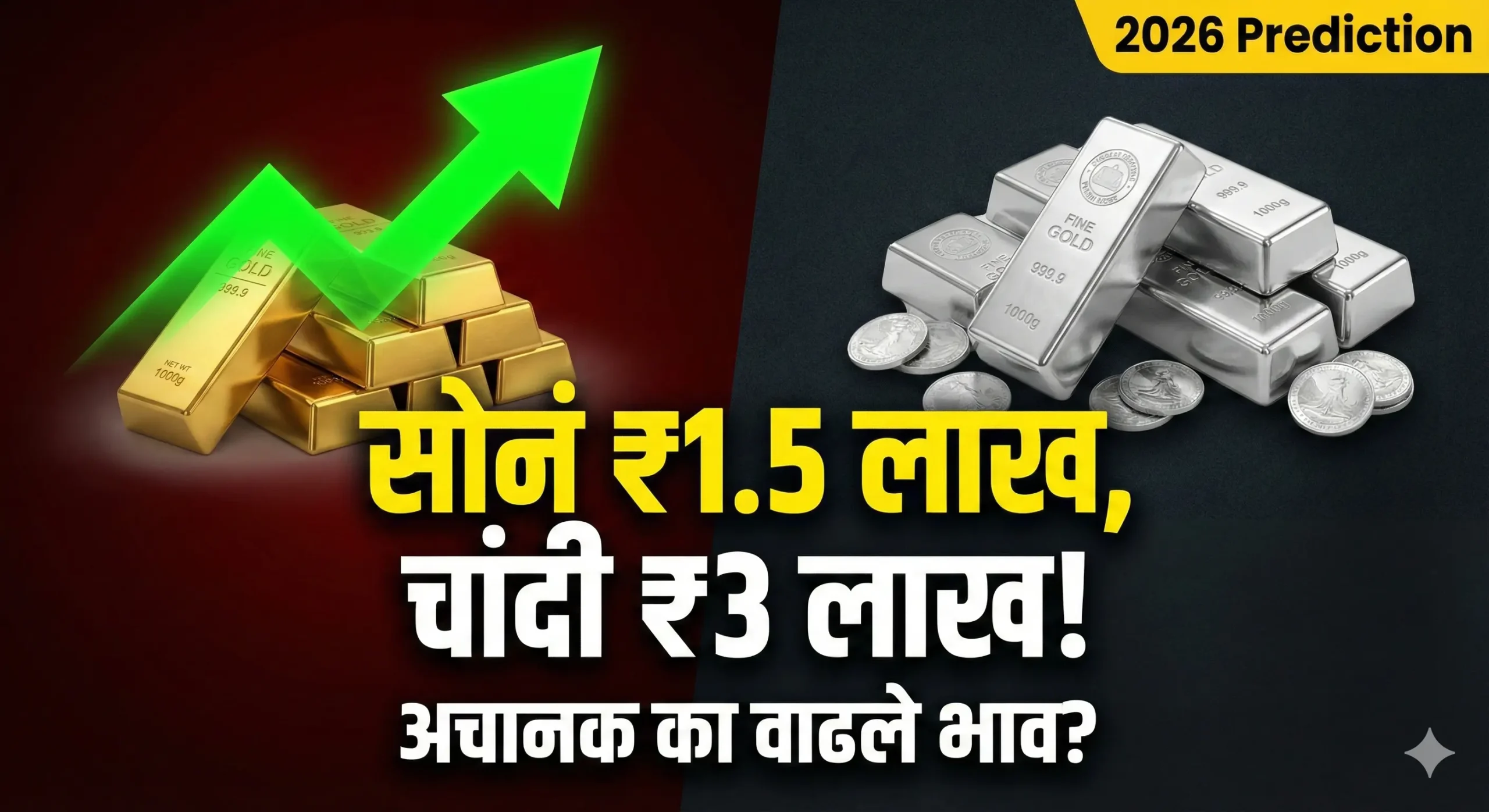 Gold and Silver bars with upward graph showing price hike in January 2026 for Marathi News
