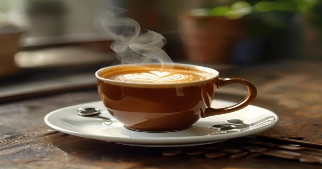 मगमधून आनंदाने कॉफी घेत असलेल्या व्यक्तीची प्रतिमा