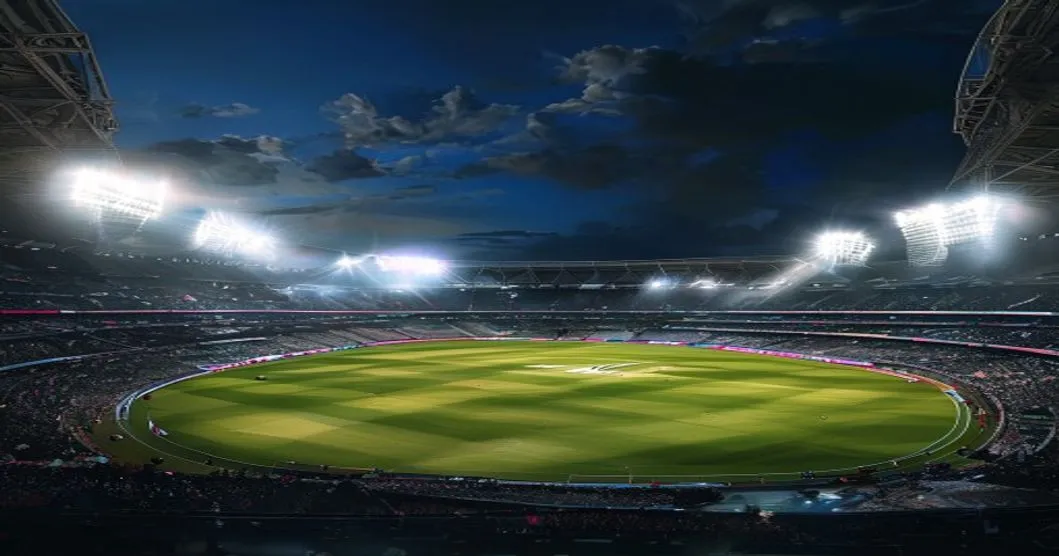 जल्लोष करणाऱ्या क्रिकेट चाहत्यांनी भरलेले स्टेडियम