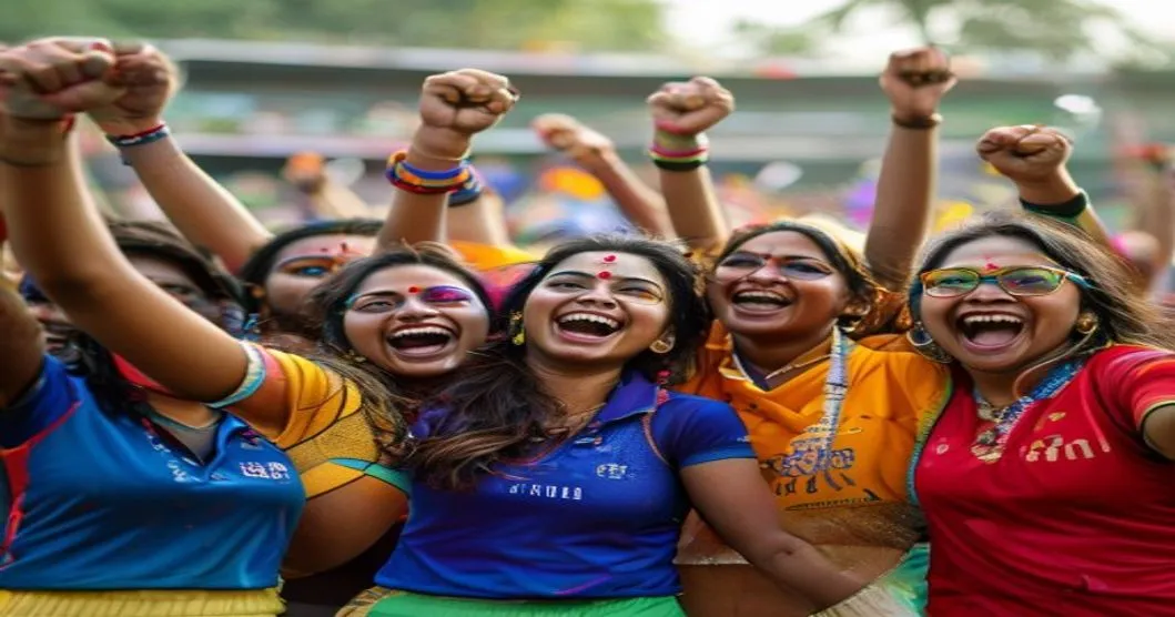 आनंद साजरा करताना भारतीय महिला क्रिकेट चाहते